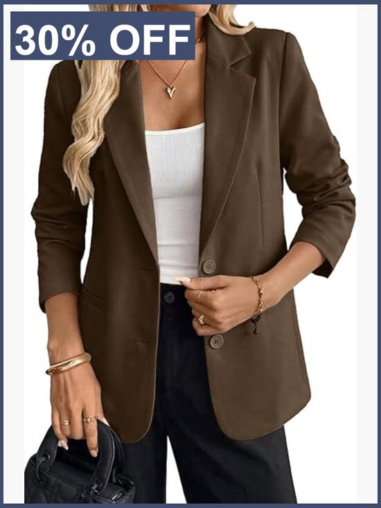 Jackets & Blazers - Women's Business Casual Blazer - Boyfriend Fit Office Jacket with Pockets
